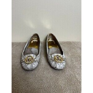 Michael Kors Fulton Gold MK Logo Vanilla Sgnature Flats SZ 7M